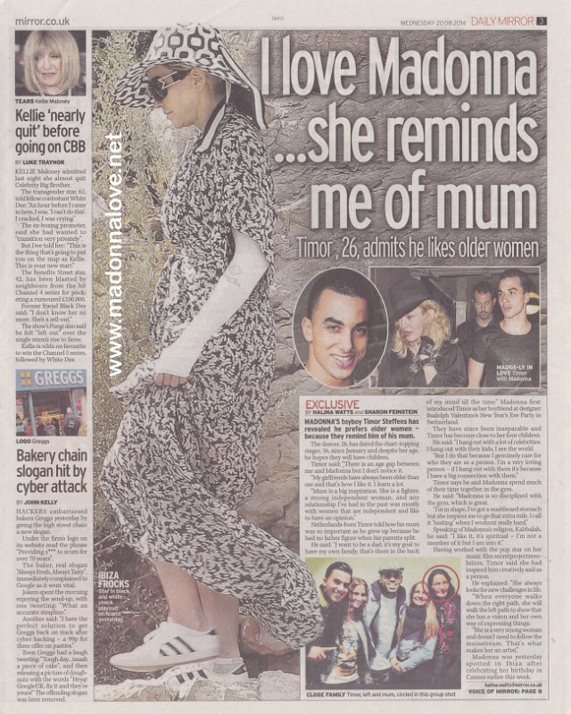 2014 - August - Daily Mirror - UK - I love Madonna she reminds me of mum