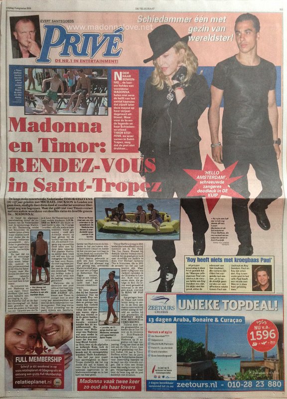 2014 - August - Telegraaf - Holland - Madonna en Timor rendez-vous in Saint Tropez