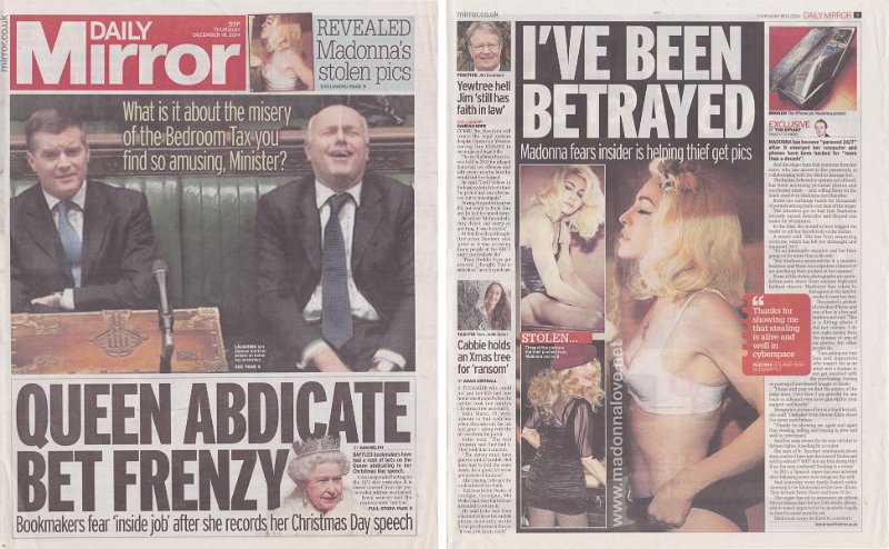 2014 - December - Daily Mirror - UK - I've been betrayed