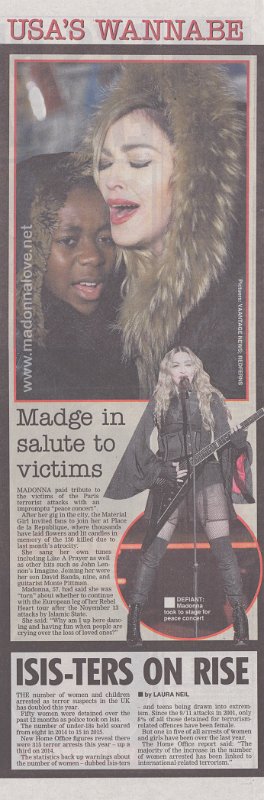 2015 - December - Daily Star - UK - Madge in salute to victims
