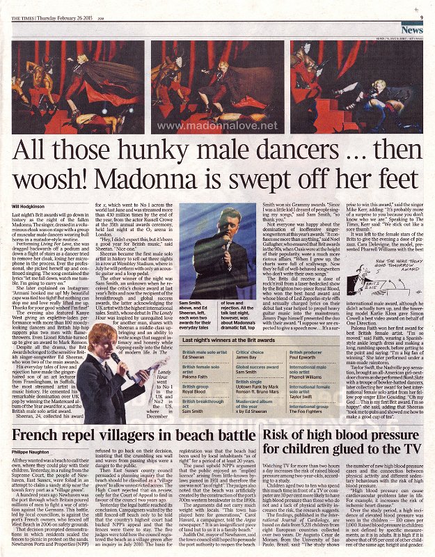 2015 - February - The Times - UK - All those hunky male dancers.. then woosh! Madonna is swept off her feet