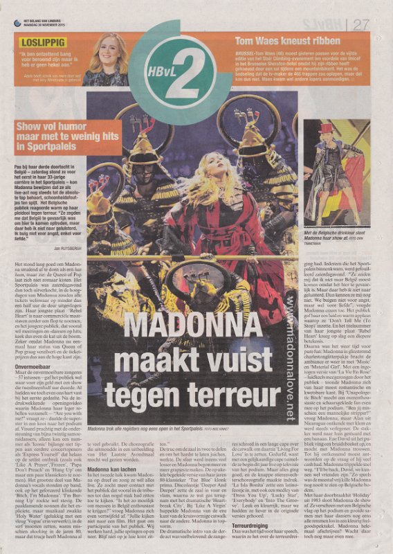 2015 - November - Het belang van Limburg - Holland - Madonna maakt vuist tegen terreur