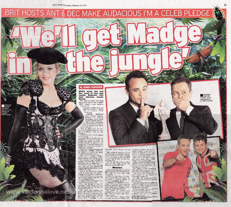 2015 - February - Daily Star - UK - We'll get madge in the jungle