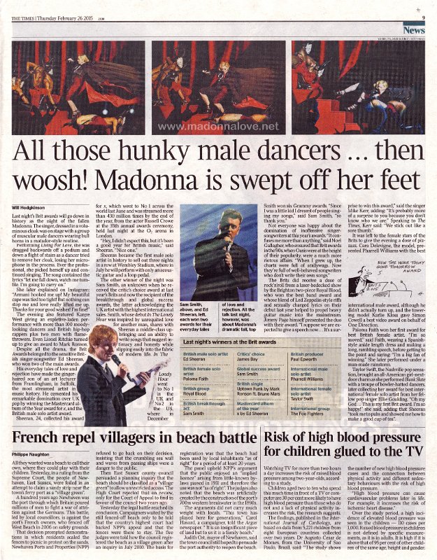 2015 - February - The Times - UK - All those hunky male dancers.. then woosh! Madonna is swept off her feet