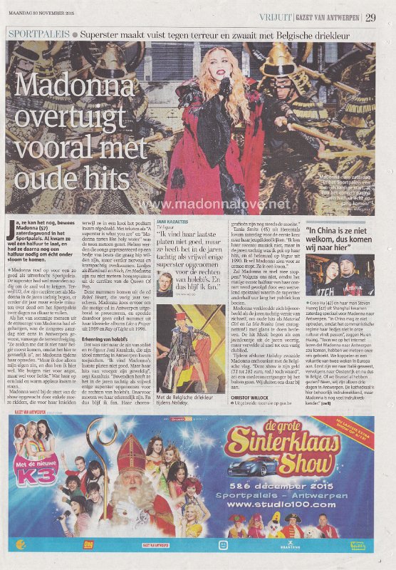 2015 - November - Gazet van Antwerpen - Belgium - Madonna overtuigt vooral met oude hits