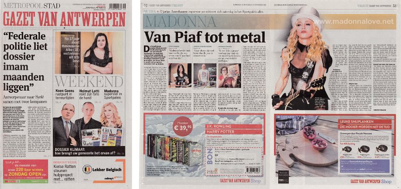 2015 - November - Gazet van Antwerpen - Belgium - Madonna van Piaf tot metal