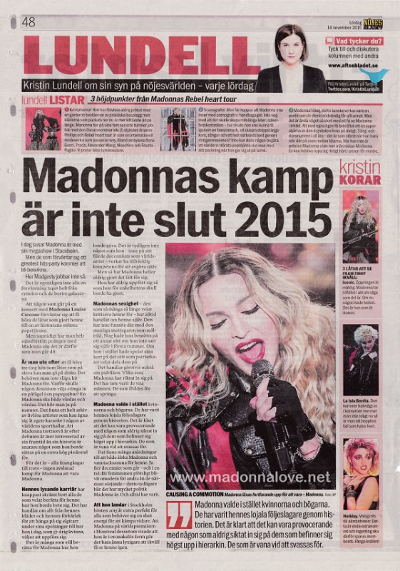 2015 - November - Nojes bladet - Sweden - Madonnas kamp ar inte slut 2015