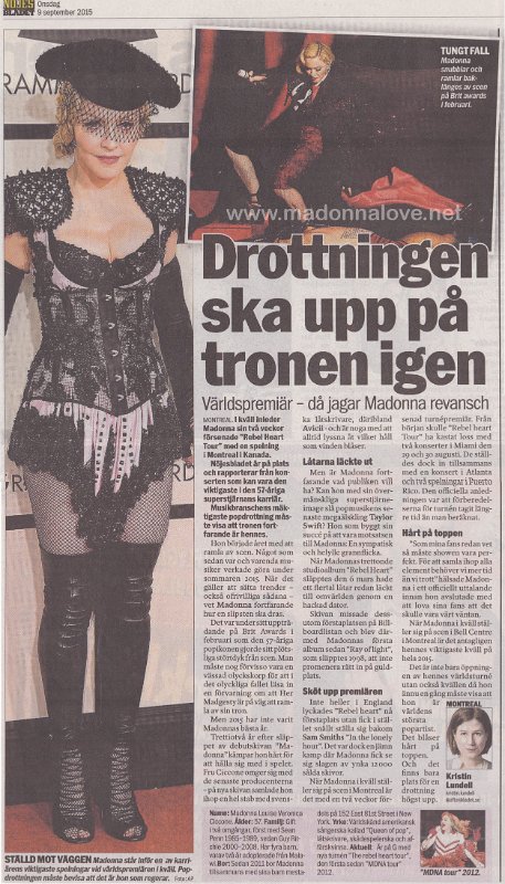 2015 - September - Nojes Bladet - Sweden - Drottningen ska upp pa tronen igen