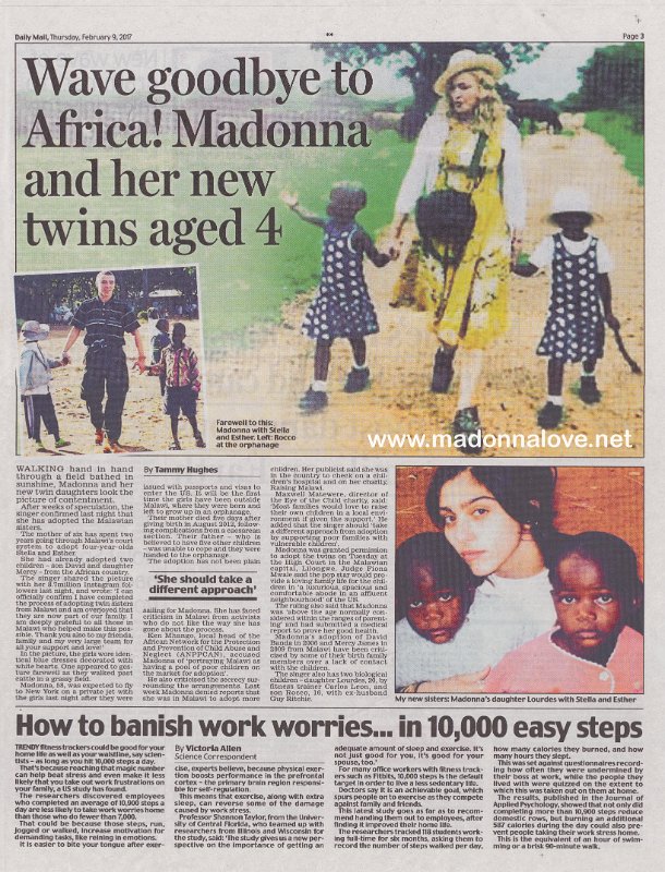 2017 - February - Daily Mail - UK - Wave goodbye to Africa! Madonna and her new twins aged 4