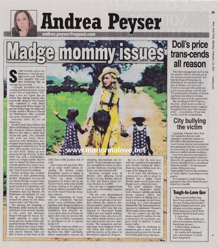 2017 - February - New York Post - USA - Madge mommy issues