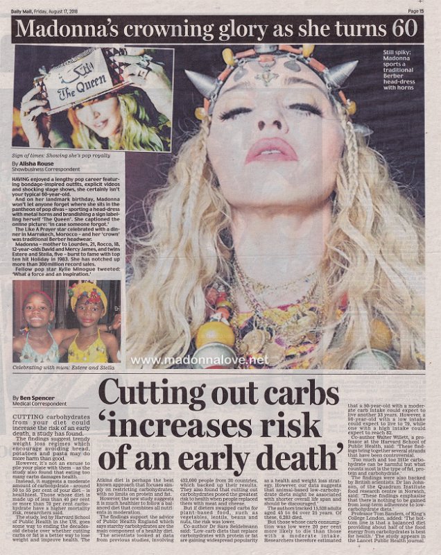 2018 - August - Daily Mail - UK - Madonna's crowning glory as she turns 60