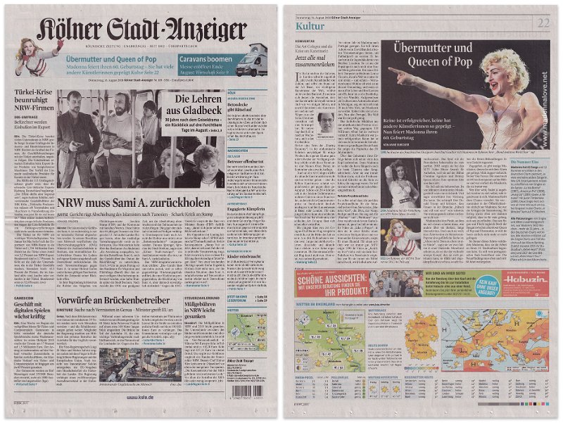 2018 - August - Kolner Stadt-Anzeiger - Germany - Ubermutter und Queen of Pop