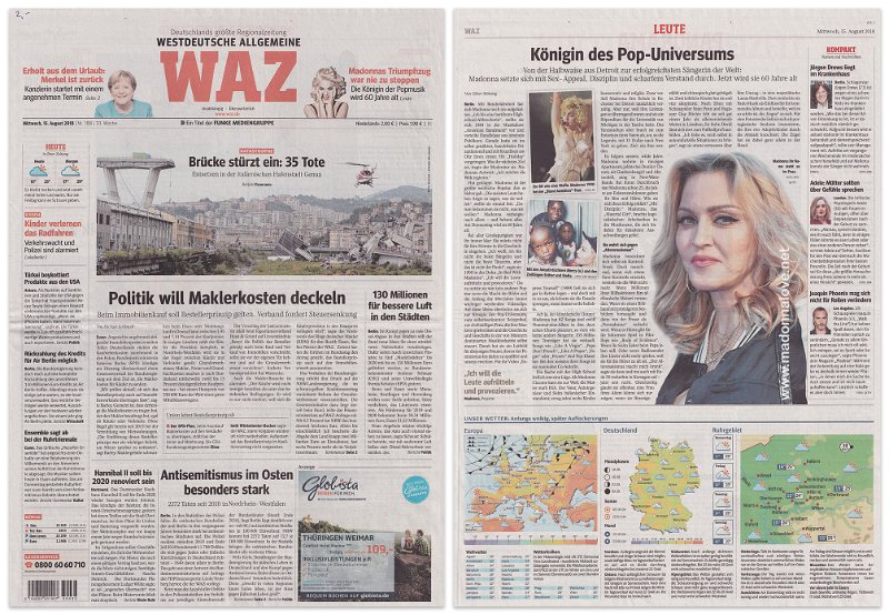 2018 - August - Westdeutsche Allgemeine - Germany - Konigin de Pop-Universums