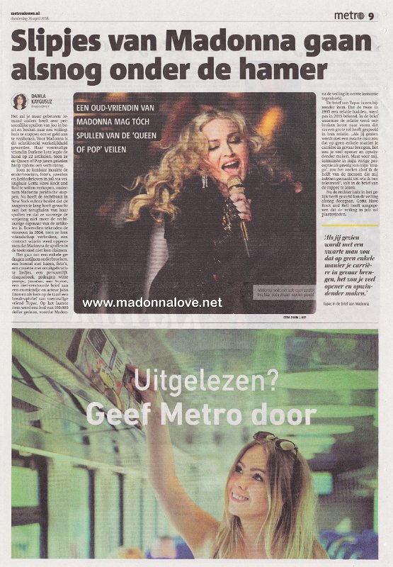 2018 - April - Metro- Holland - Slipjes van Madonna gaan alsnog onder de hamer