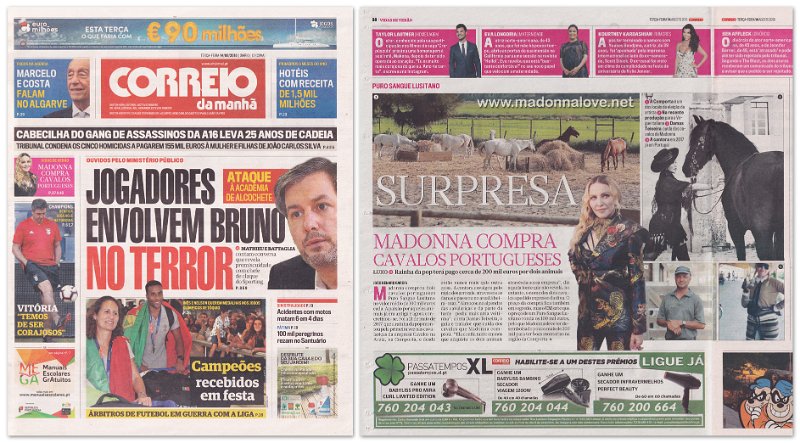 2018 - August - Correio de manha - Portugal - Madonna compra cavalos portugueses