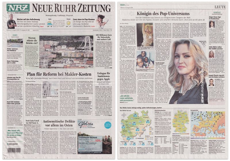 2018 - August - Neue Ruhr Zeitung - Germany - Konigin de Pop-Universums