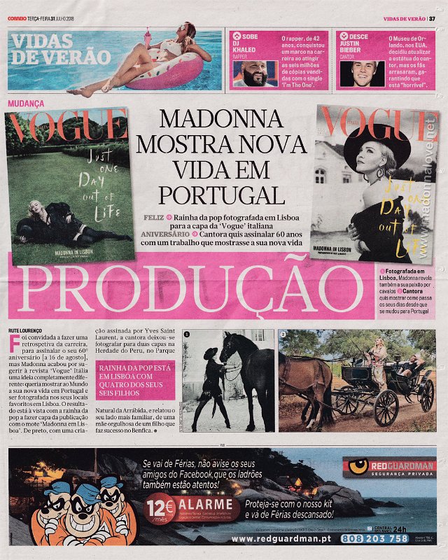 2018 - July - Correio - Madonna mostra nova vida em Portugal - Portugal