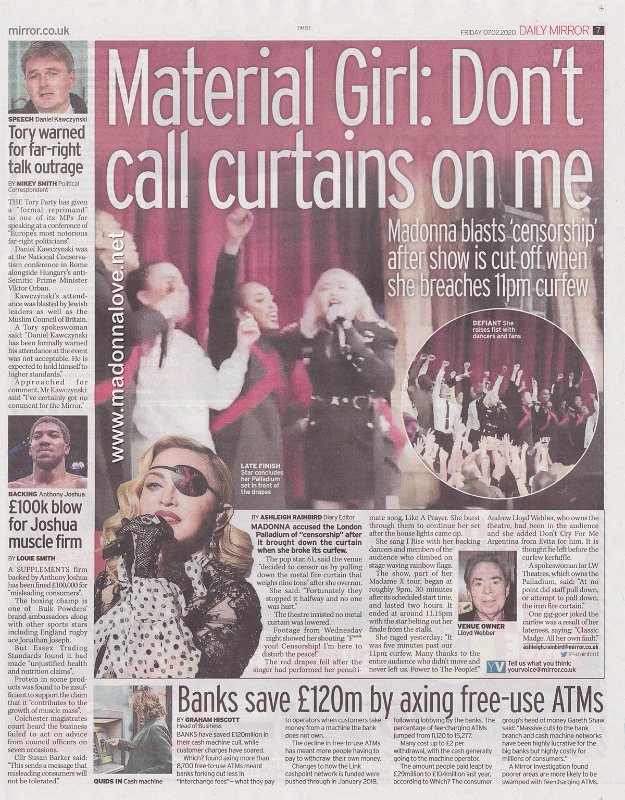 2020 - February - Daily Mirror - Material girl Don't call curtains on me - UK