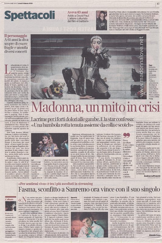 2020 - March - Corriere della sera - Madonna un mito in crisi - Italy