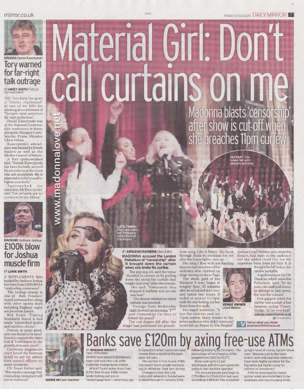 2020 - February - Daily Mirror - Material girl Don't call curtains on me - UK