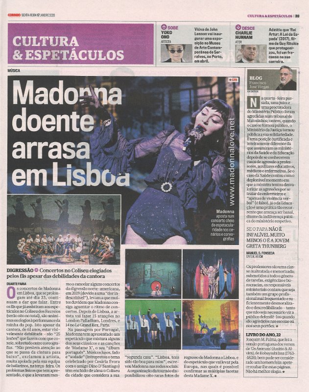 2020 - January - Correio - Madonna doente arrasa em Lisboa - Portugal