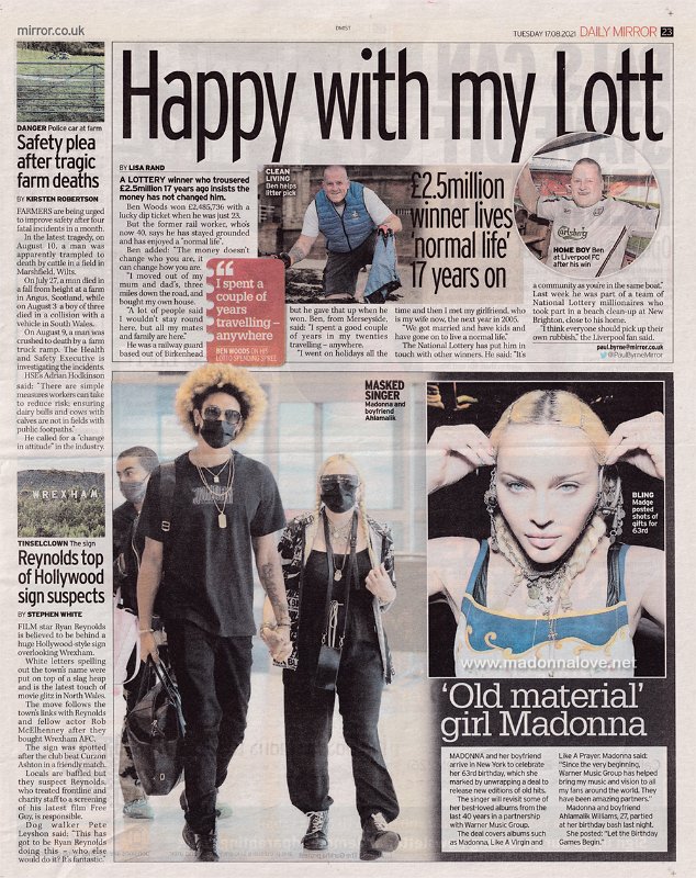 2021 - August - Daily Mirror - 'Old material' girl Madonna - UK