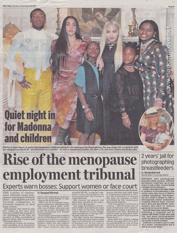 2021 - November - Daily Mail - Quiet night in for Madonna and children - UK