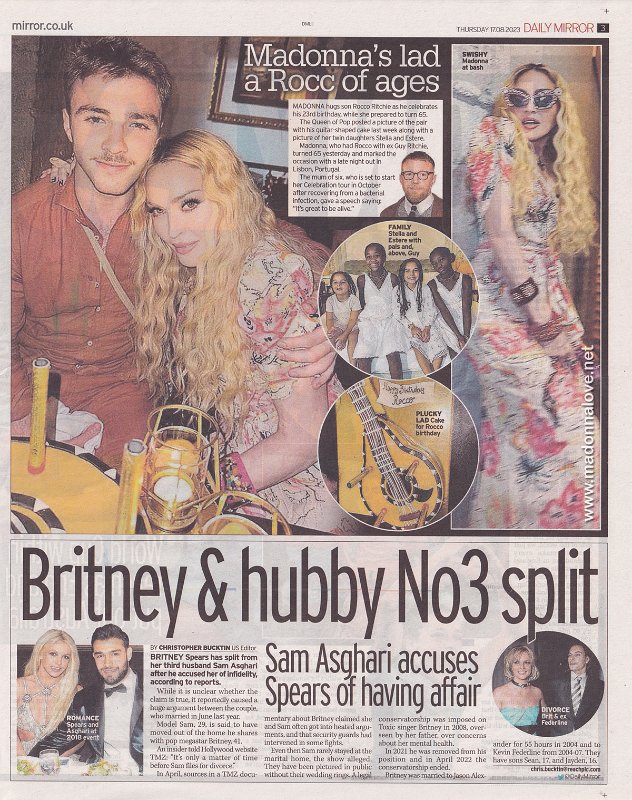 2023 - August - Daily Mirror - Madonna's lad a Rocc of ages - UK