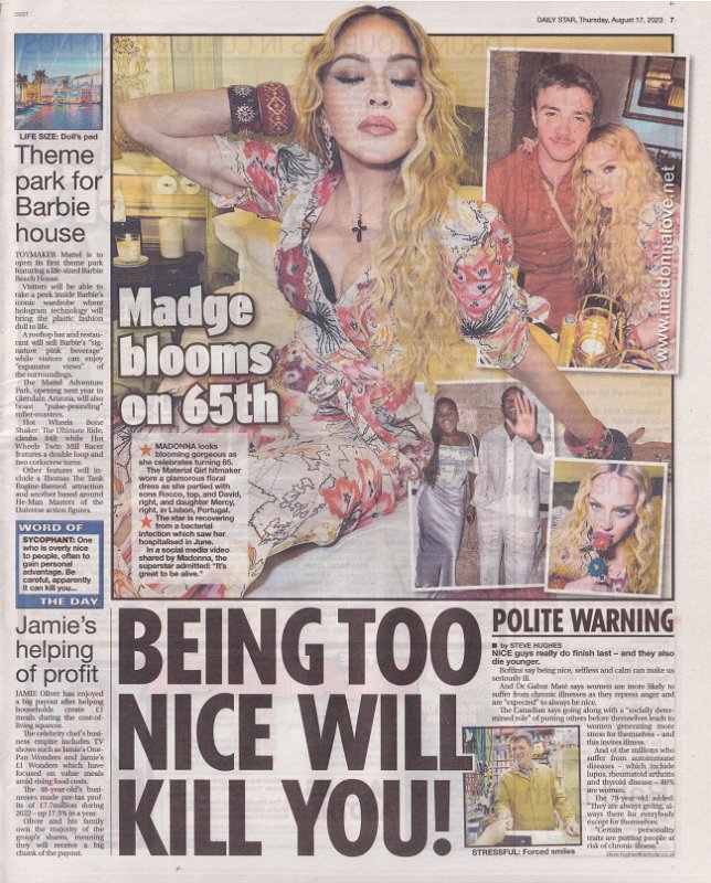 2023 - August - Daily Star - Madge blooms on 65th - UK