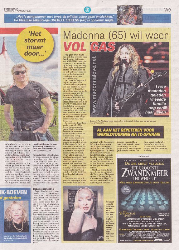 2023 - August - Telegraaf - Madonna (65) wil weer vol gas! - Holland