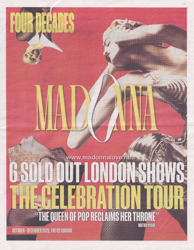 2023 - December - Evening Standard - Celebration Tour London 6 sold out shows advertisement - UK