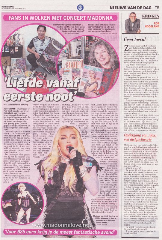 2023 - January - Telegraaf - Fans in wolken met concert Madonna - Holland