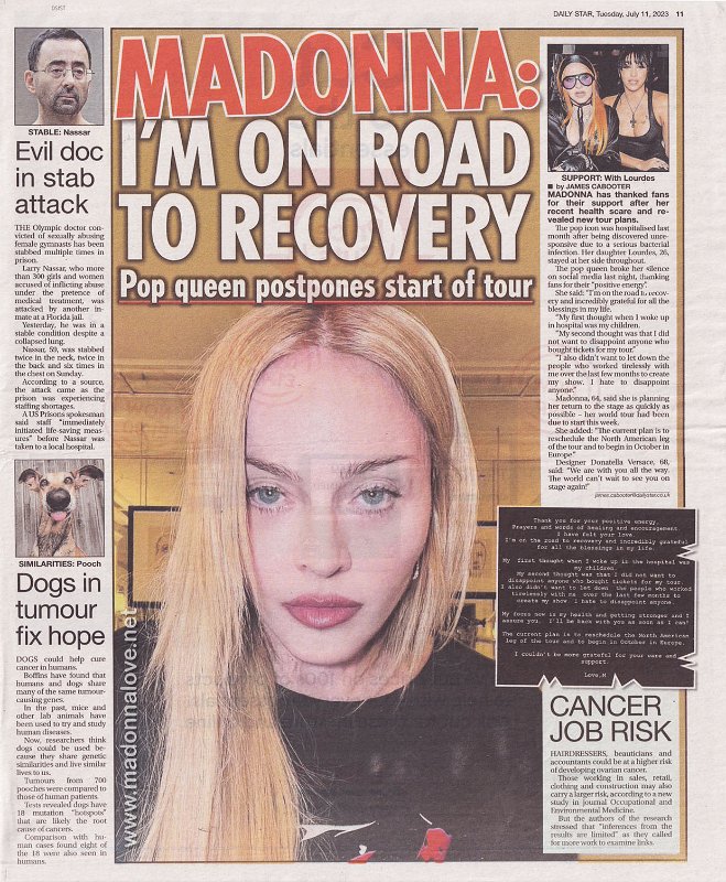 2023 - July - Daily Star - Madonna - I'm on the road to recovery - UK