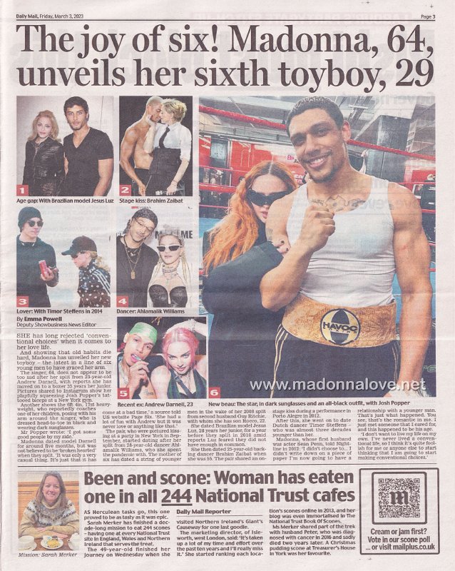 2023 - March - Daily Mail - The joy of six! Madonna 64 unveils her sixth toyboy 29 - UK