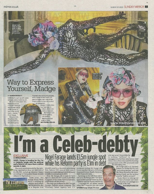 2023 - November - Sunday Mirror - Way to Express Yourself Madge - UK