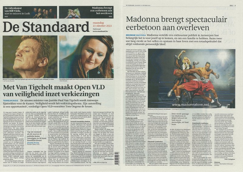 2023 - October - De Standaard - Madonna brengt spectaculair eerbetoon aan overleven - Belgium