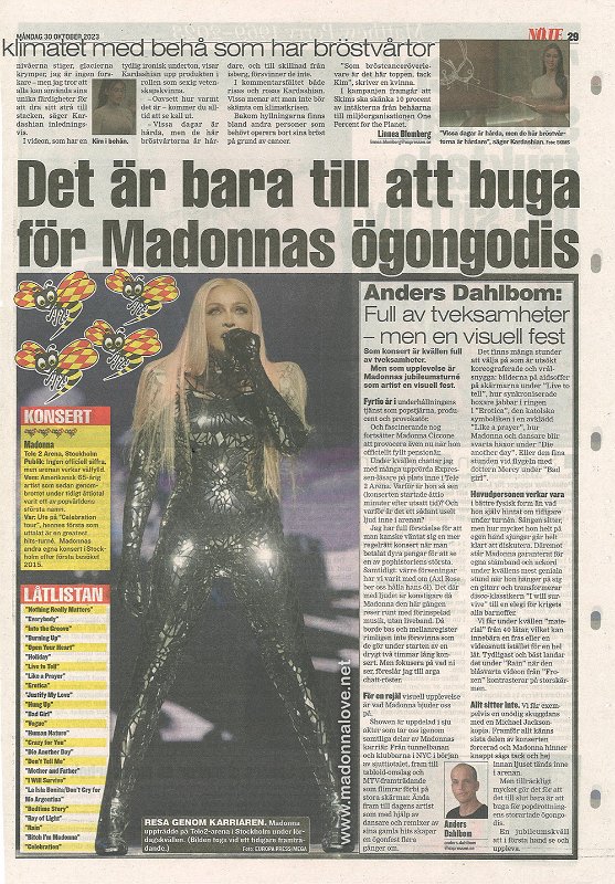 2023 - October - Nojes bladet - Det ar bara till att buga for Madonnas ogongodis - Sweden