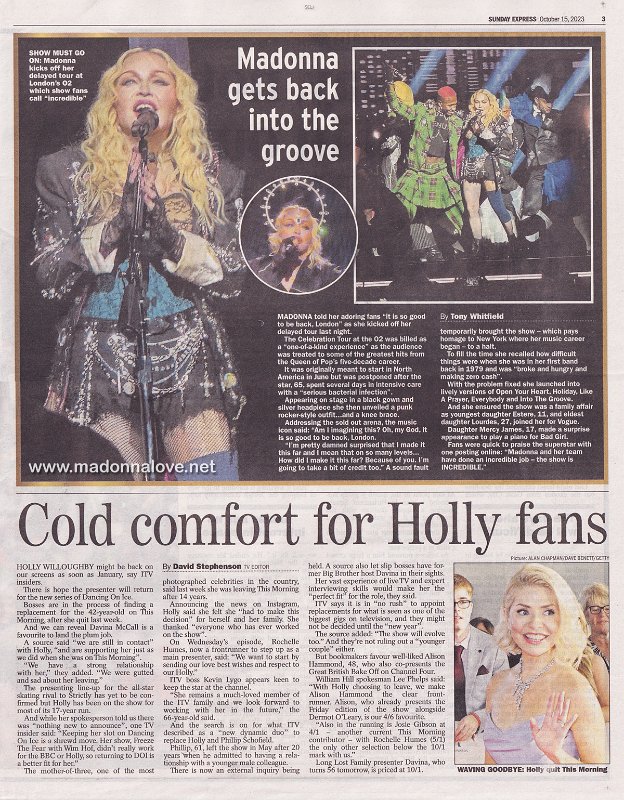 2023 - October - Sunday Express - Madonna gets back into the groove - UK