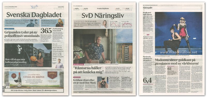 2023 - October - Svenska Dagbladet - Madonna satter guldkant pa pensionen med ny varldsturne - Sweden