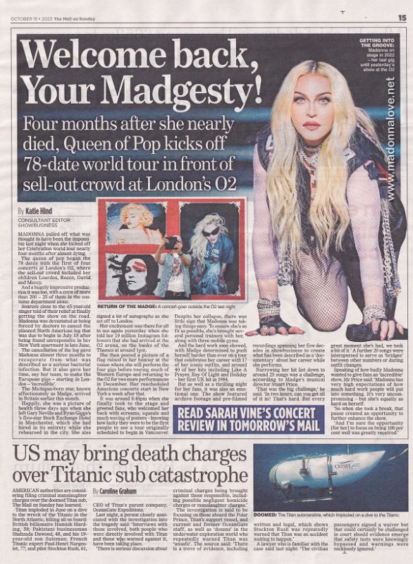 2023 - October - The Mail on Sunday - Welcome back your Madgesty - UK