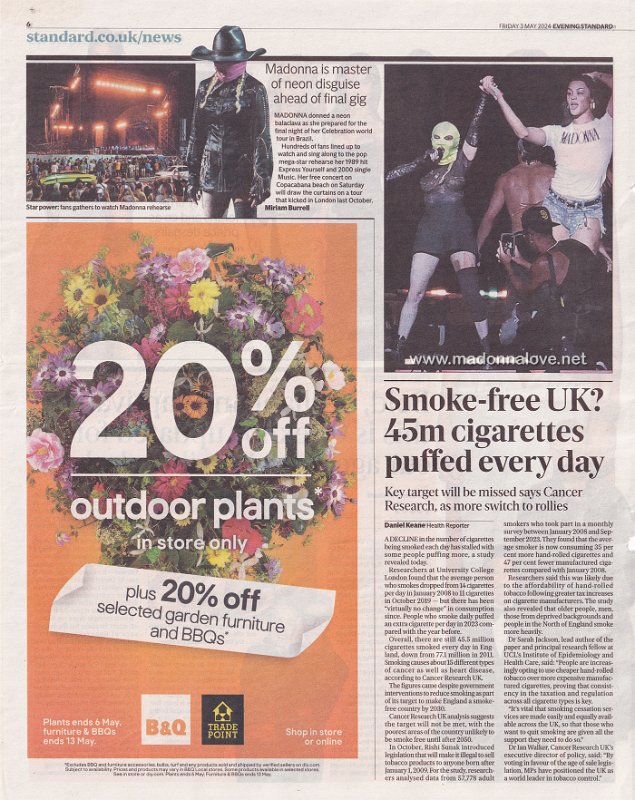 2024 - May - Evening Standard - Madonna is master of neon disguise ahead of final gig - UK