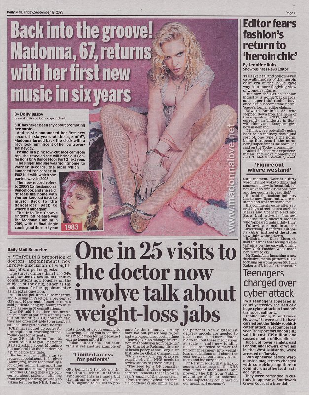 2025 - September - Daily Star - Back into the groove! Madonna 67 returns with her first new music in six years - UK