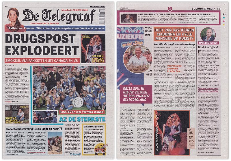 2026 - August - Telegraaf - Duet van gay-iconen Madonna en Kylie Minogue op komst - Holland