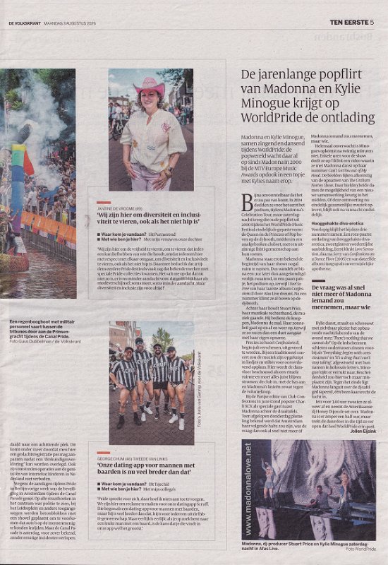 2026 - August - Volkskrant - De jarenlange popflirt van Madonna en Kylie krijgt op WorldPride de ontlading - Holland