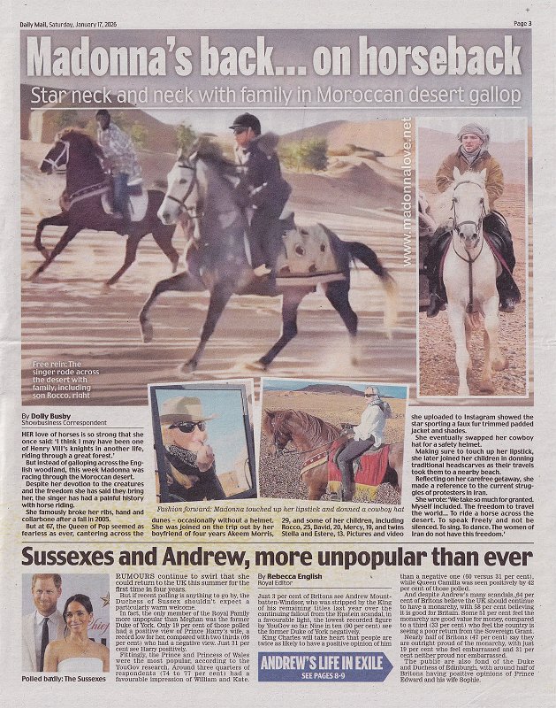 2026 - January - Daily Mail - Madonna's back… on horseback - UK
