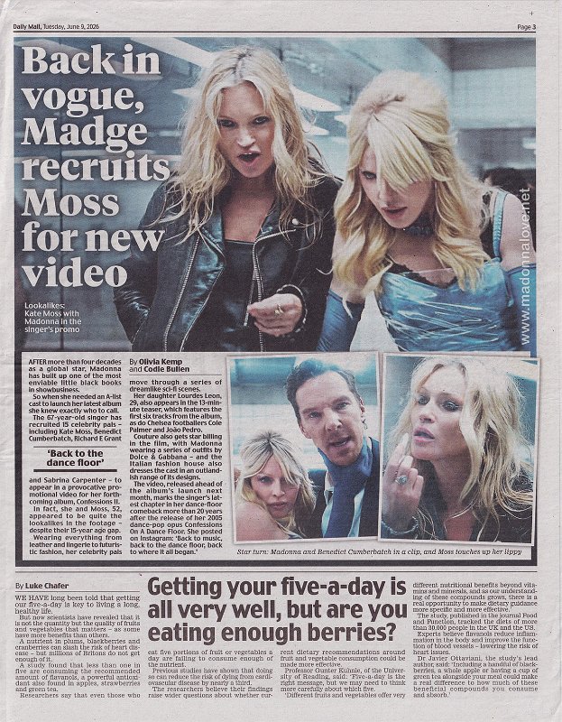 2026 - June - Daily Mail - Back in vogue, Madge recruits Moss for new video - UK