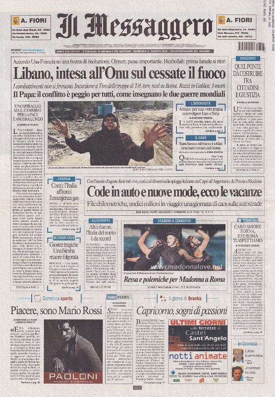 Il messaggero - 6 August 2006 - Italy